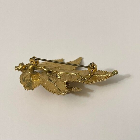 Vintage Leaf Flower Floral Rose Brooch Pin - Picture 9 of 16